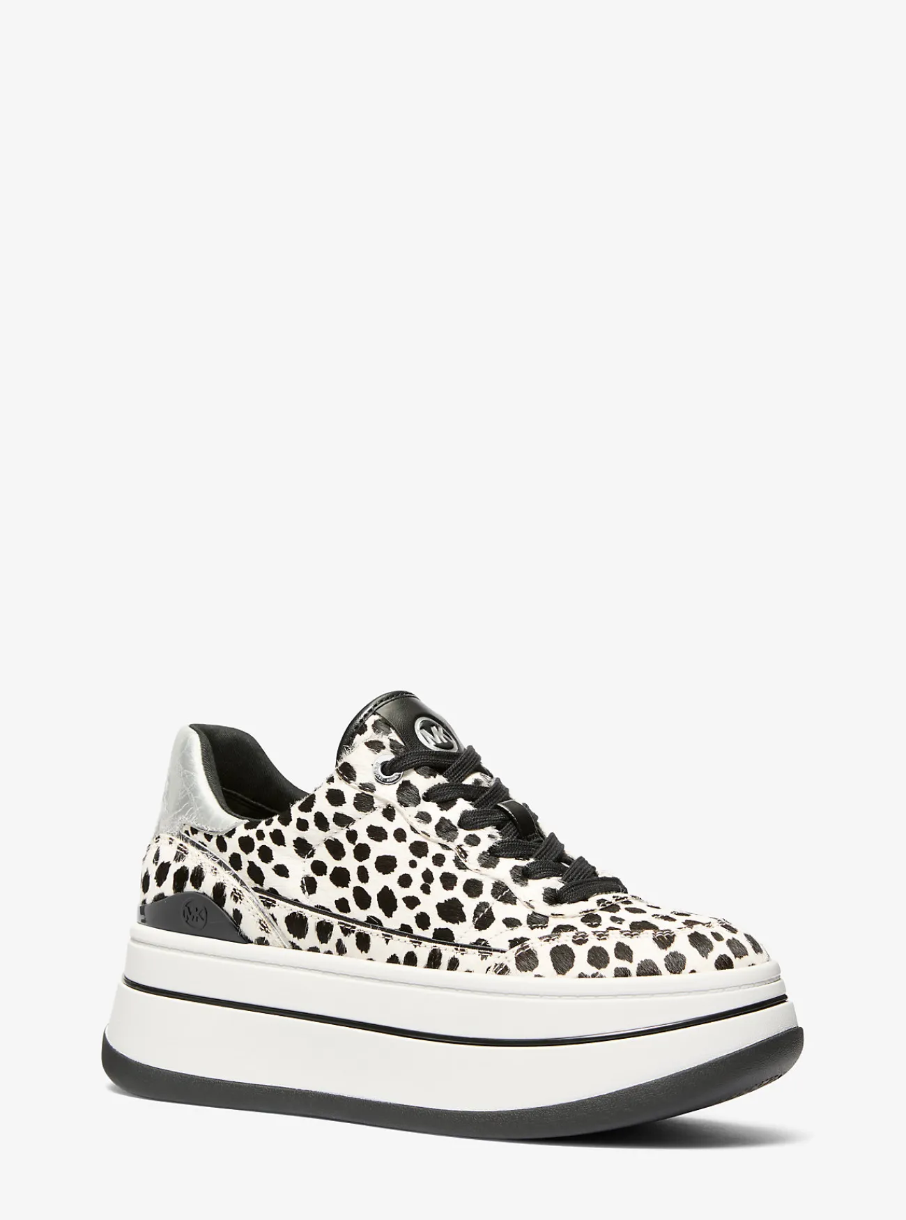 Michael Kors Sneaker Hayes van kalfshaar met cheetaprint en plateauzool ZWARTCOMBO Discount