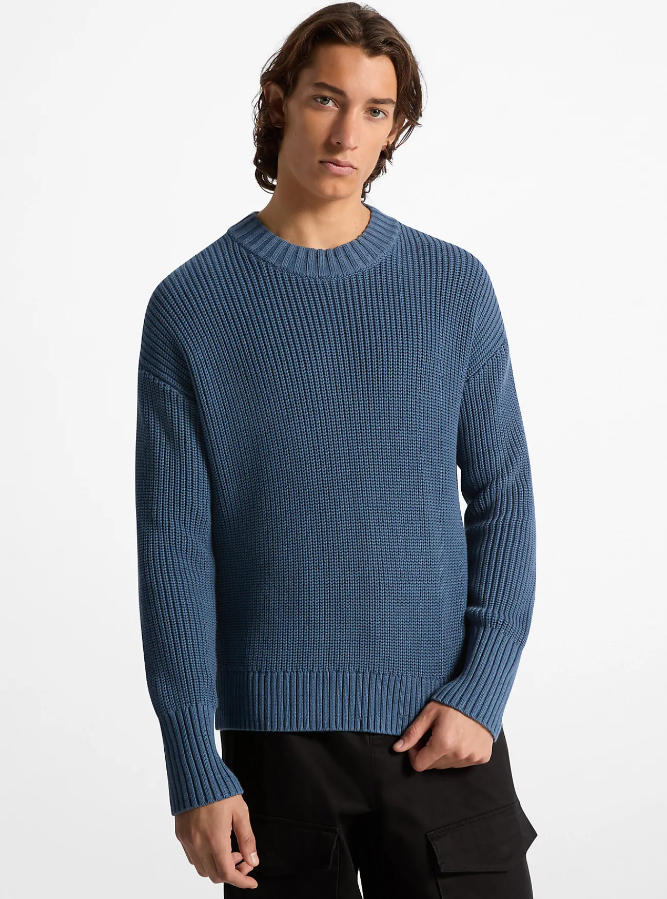 Michael Kors Sweater van geribd katoen DONKERCHAMBRAY Sale