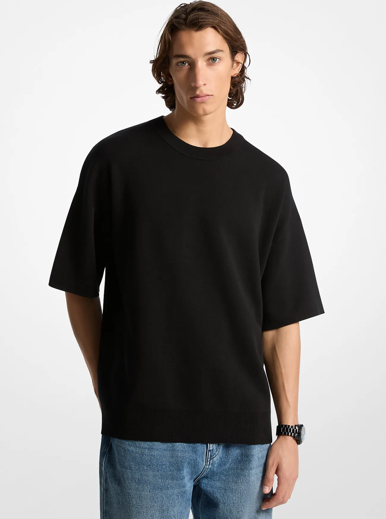 Michael Kors Sweater van katoen met korte mouwen ZWART Sale