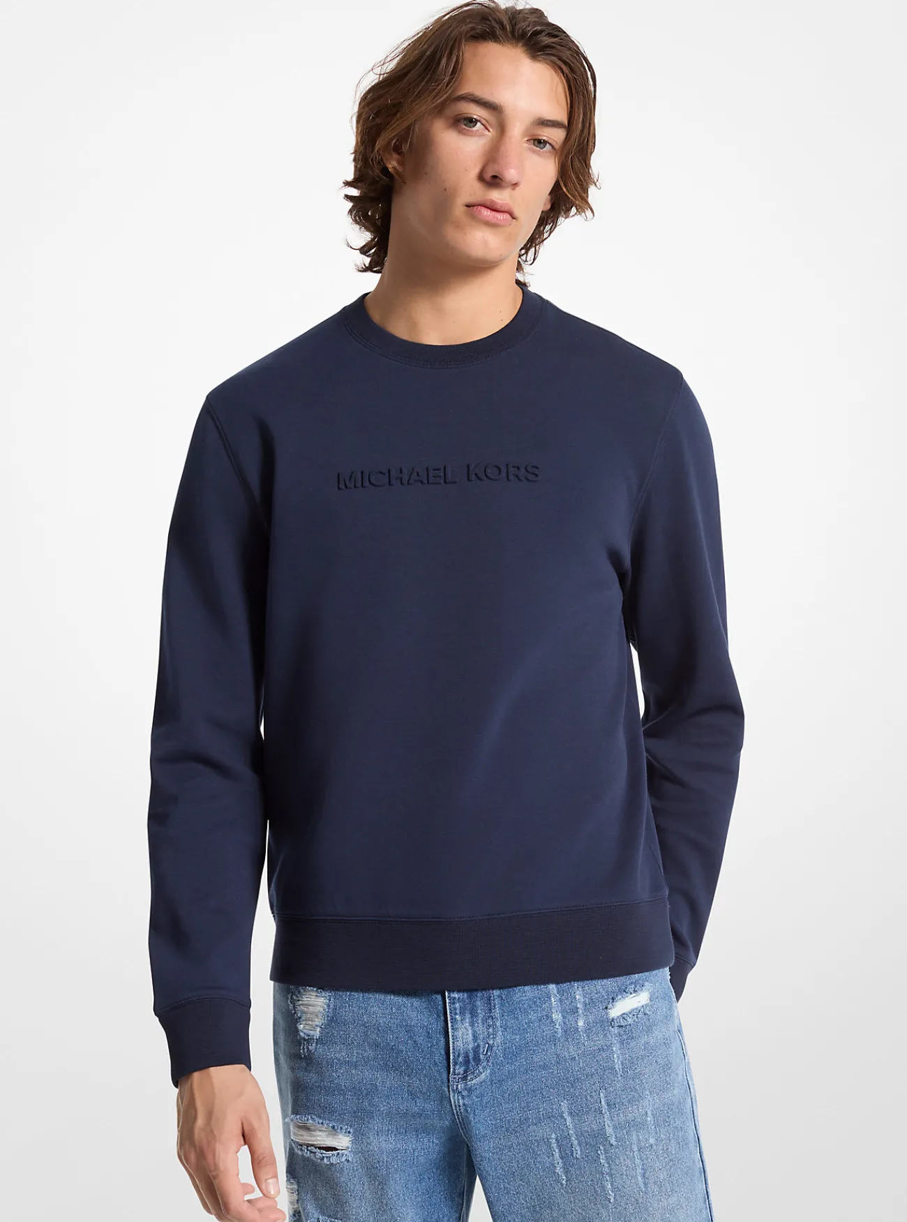 Michael Kors Sweater van katoenmix met logo in reli&euml;f MIDDERNACHTSBLAUW Best