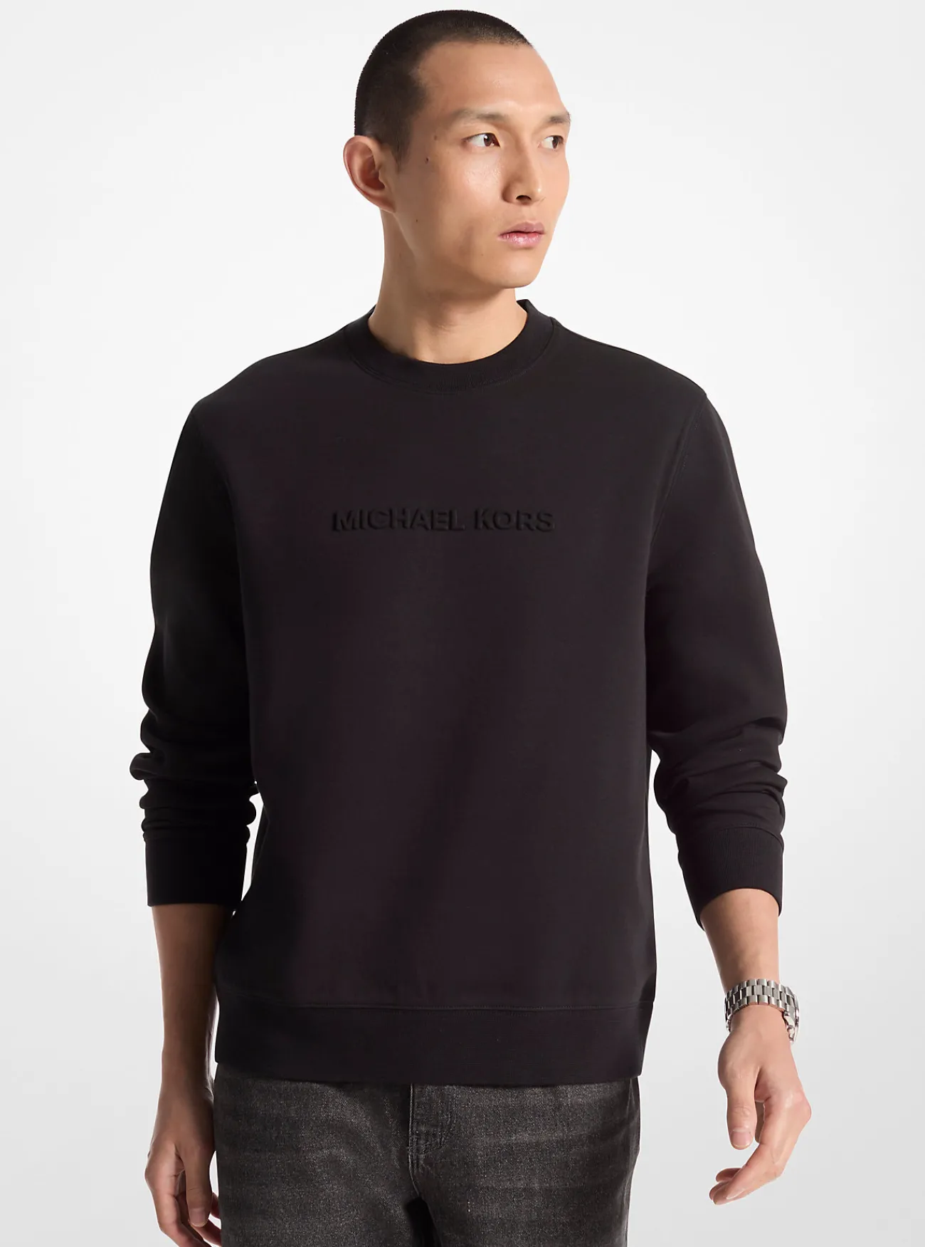 Michael Kors Sweater van katoenmix met logo in reli&euml;f ZWART Fashion