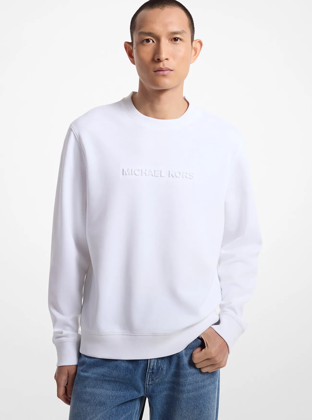 Michael Kors Sweater van katoenmix met logo in reli&euml;f WIT Fashion