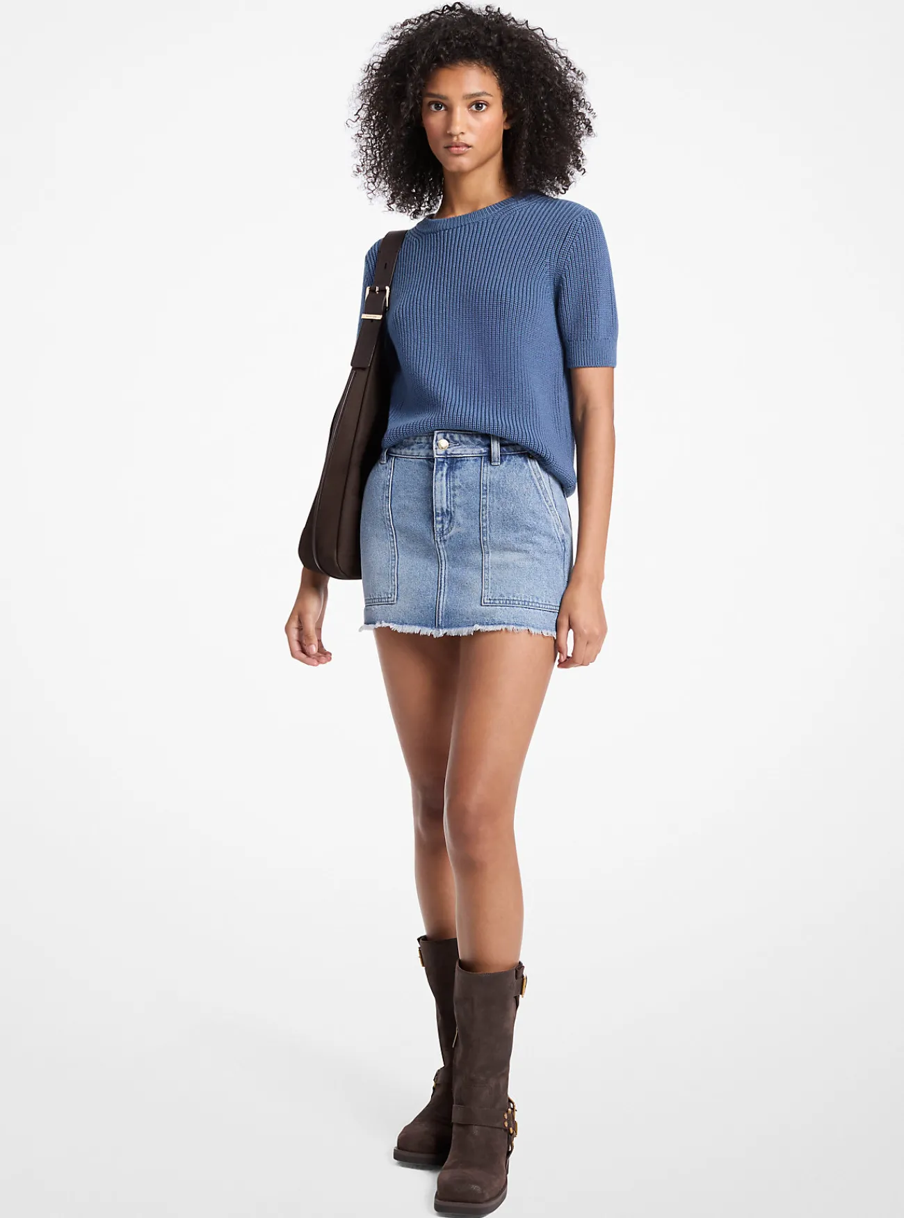Michael Kors Sweater van wol met korte mouwen DONKERCHAMBRAY Best