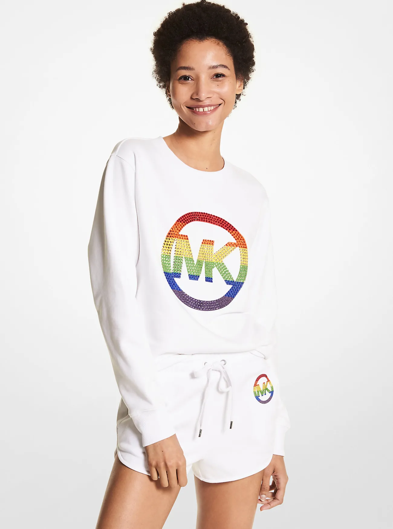 Michael Kors Sweatshirt PRIDE van badstof van biologisch katoen met versiersel WIT Discount