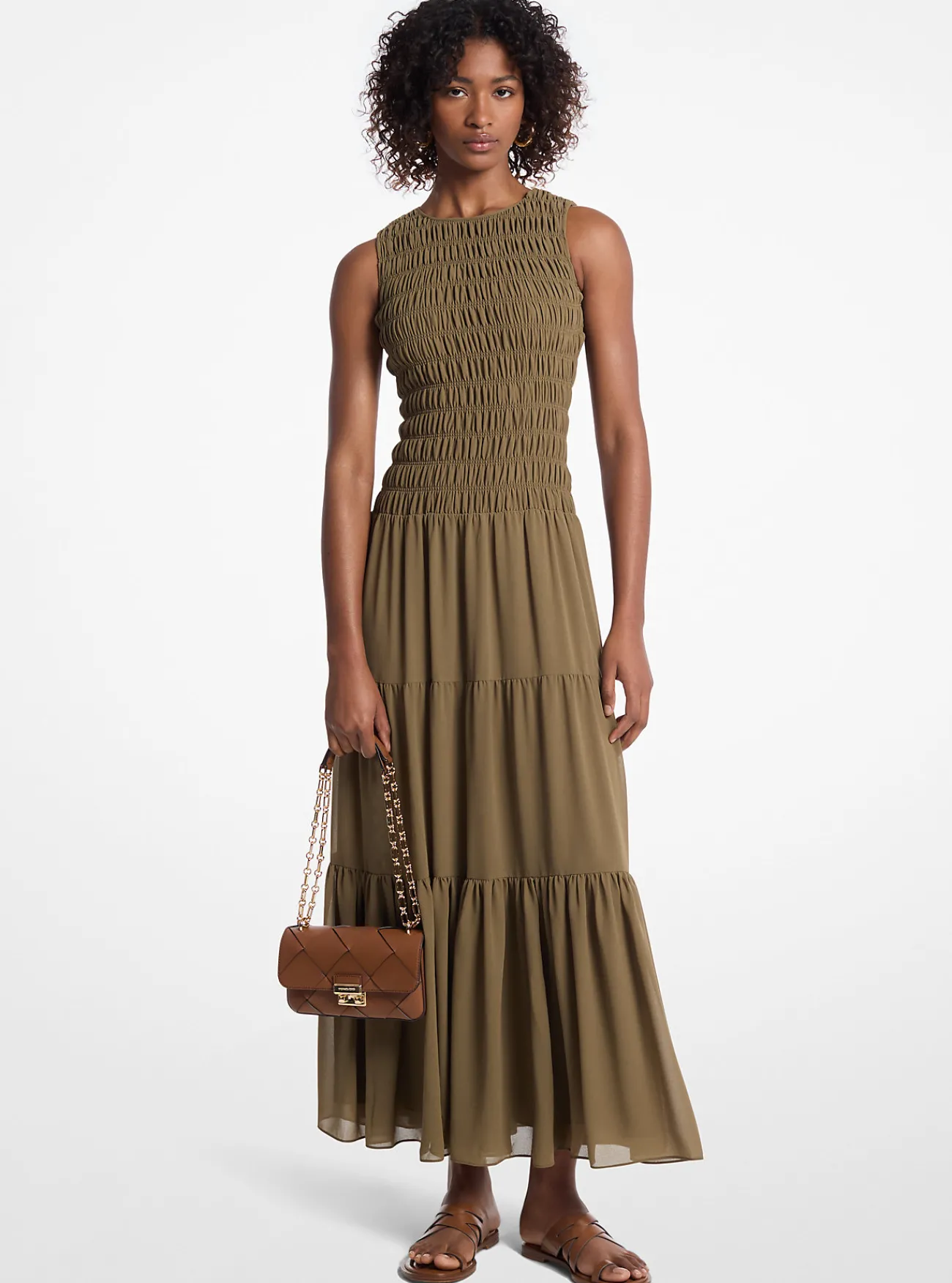 Michael Kors Tankjurk van cr&ecirc;pe georgette met smokwerk SAFARI Sale