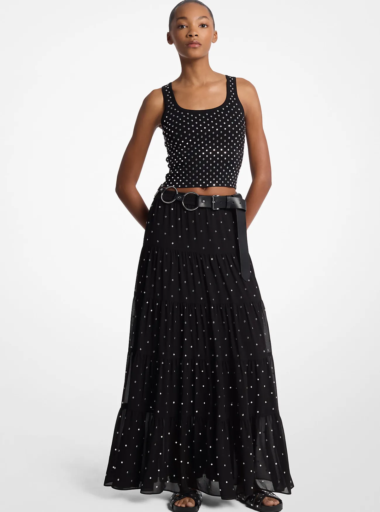 Michael Kors Tanktop van stretchviscose met korte pasvorm en studs ZWART Clearance