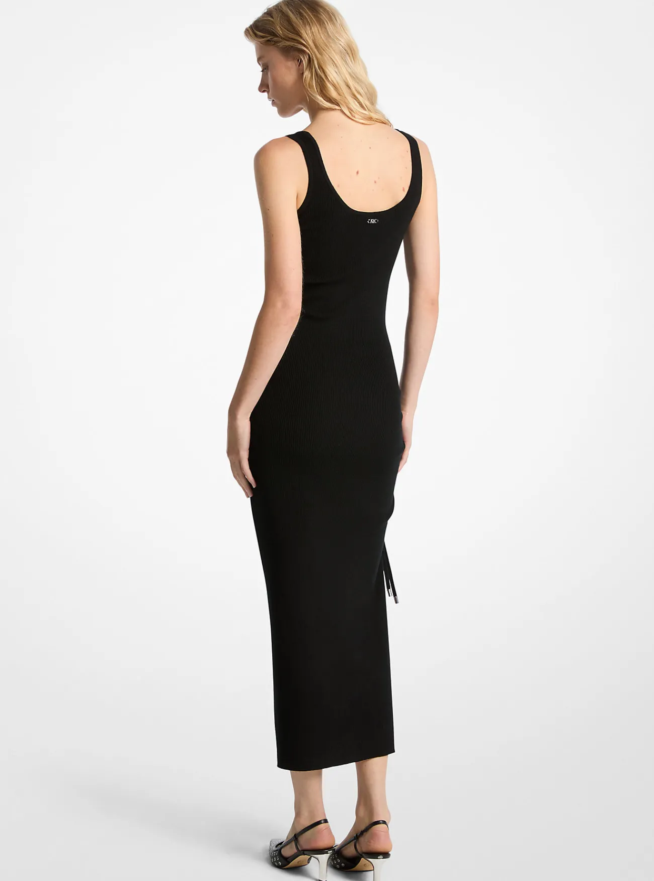 Michael Kors Tanktopjurk van stretchwolmix met ruches ZWART Discount