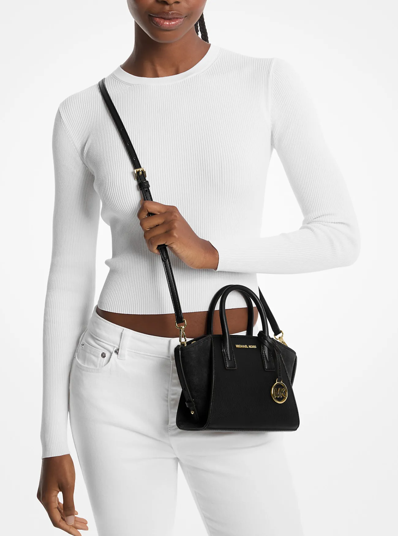 Michael Kors Tas Avril van leer en su&egrave;de, extra klein ZWART Online