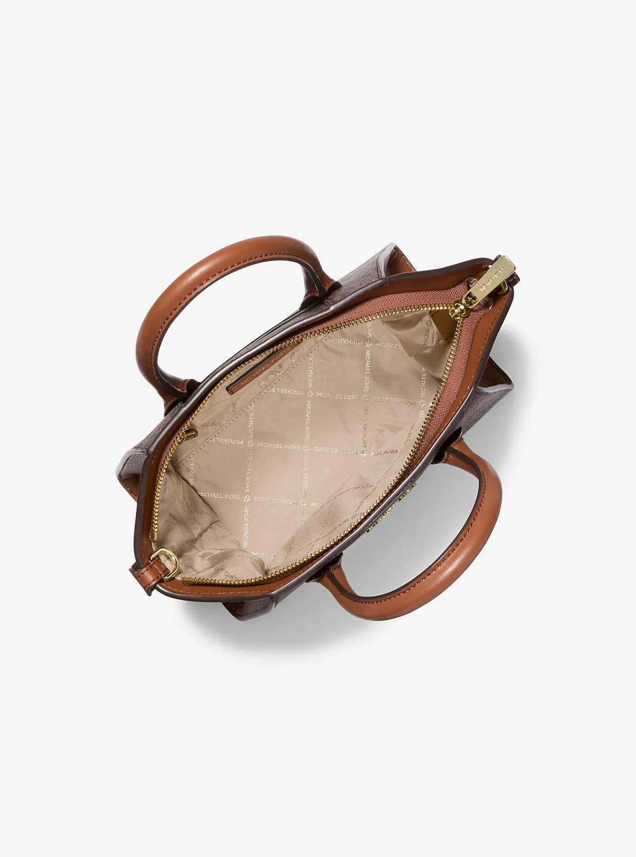 Michael Kors Tas Avril van leer met logo, klein BRUIN Best