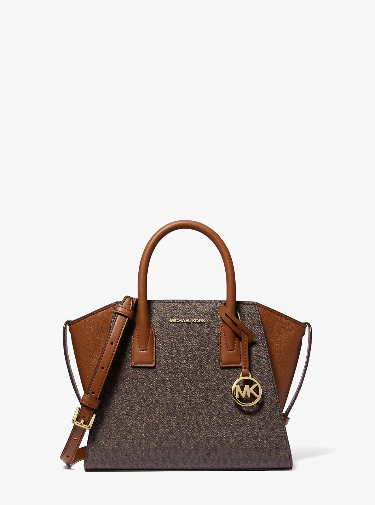 Michael Kors Tas Avril van leer met logo, klein BRUIN Best