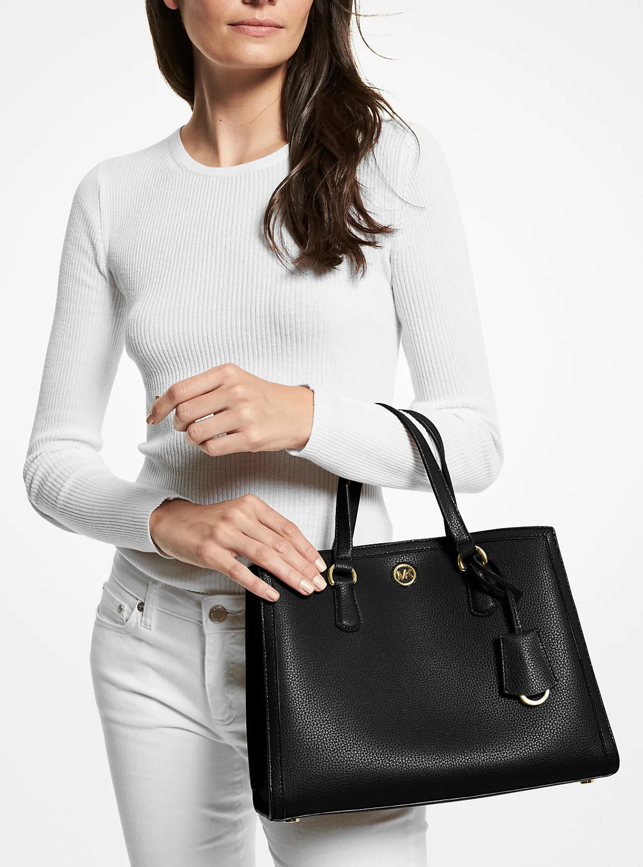 Michael Kors Tas Chantal van getrommeld leer, middelgroot ZWART Fashion