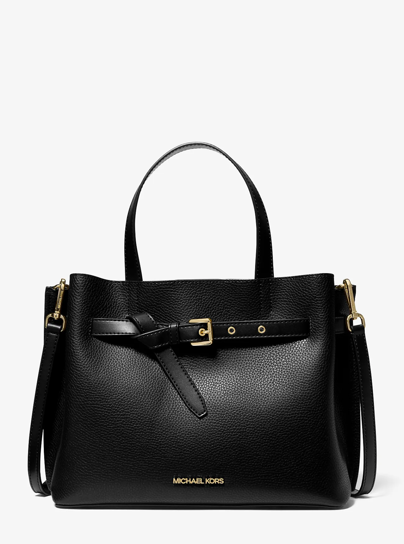 Michael Kors Tas Emilia van getrommeld leer, groot ZWART Hot