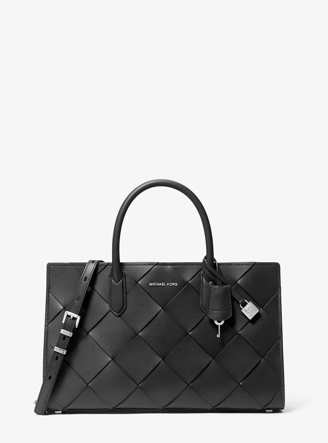 Michael Kors Tas Scarlett van geweven leer, middelgroot ZWART Sale
