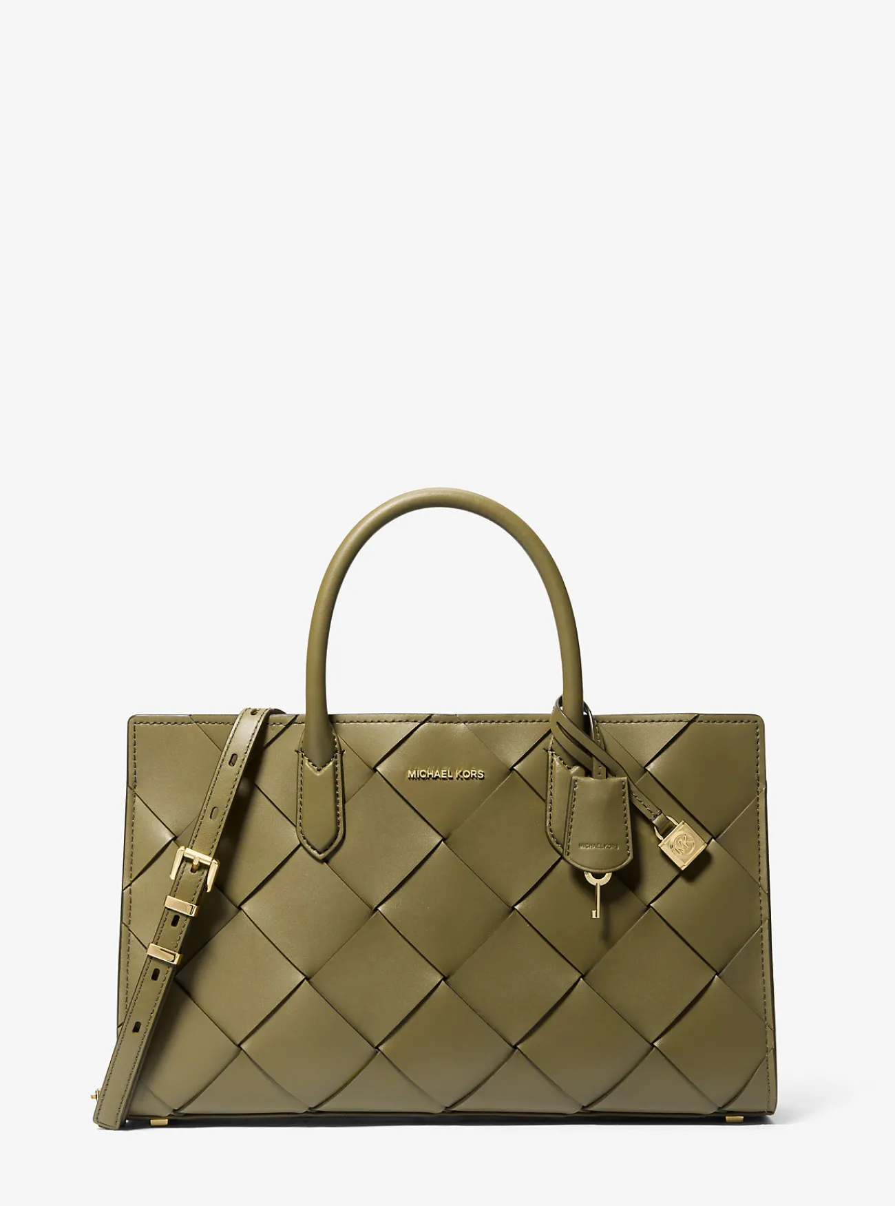 Michael Kors Tas Scarlett van geweven leer, middelgroot SAFARIGROEN Sale