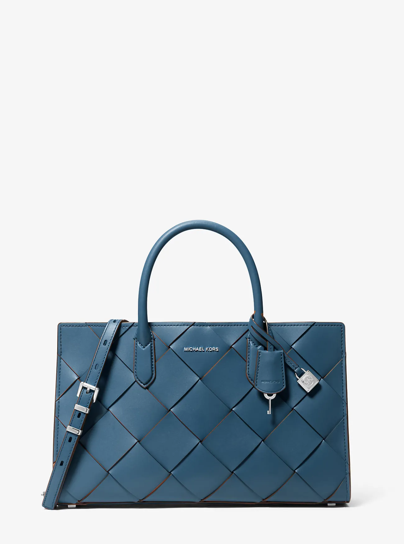 Michael Kors Tas Scarlett van geweven leer, middelgroot DONKERCHAMBRAY Hot