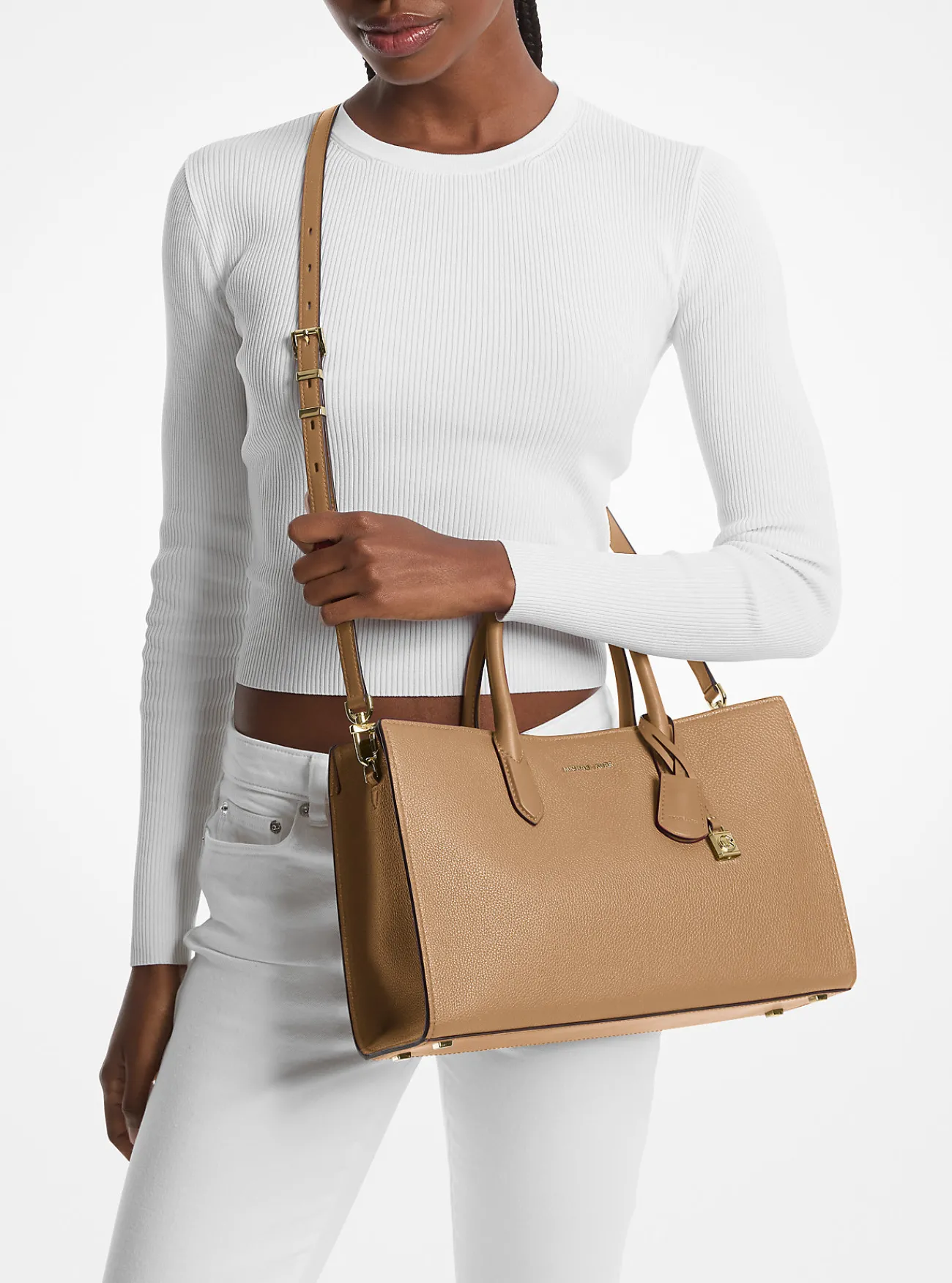 Michael Kors Tas Scarlett van leer, middelgroot Outlet