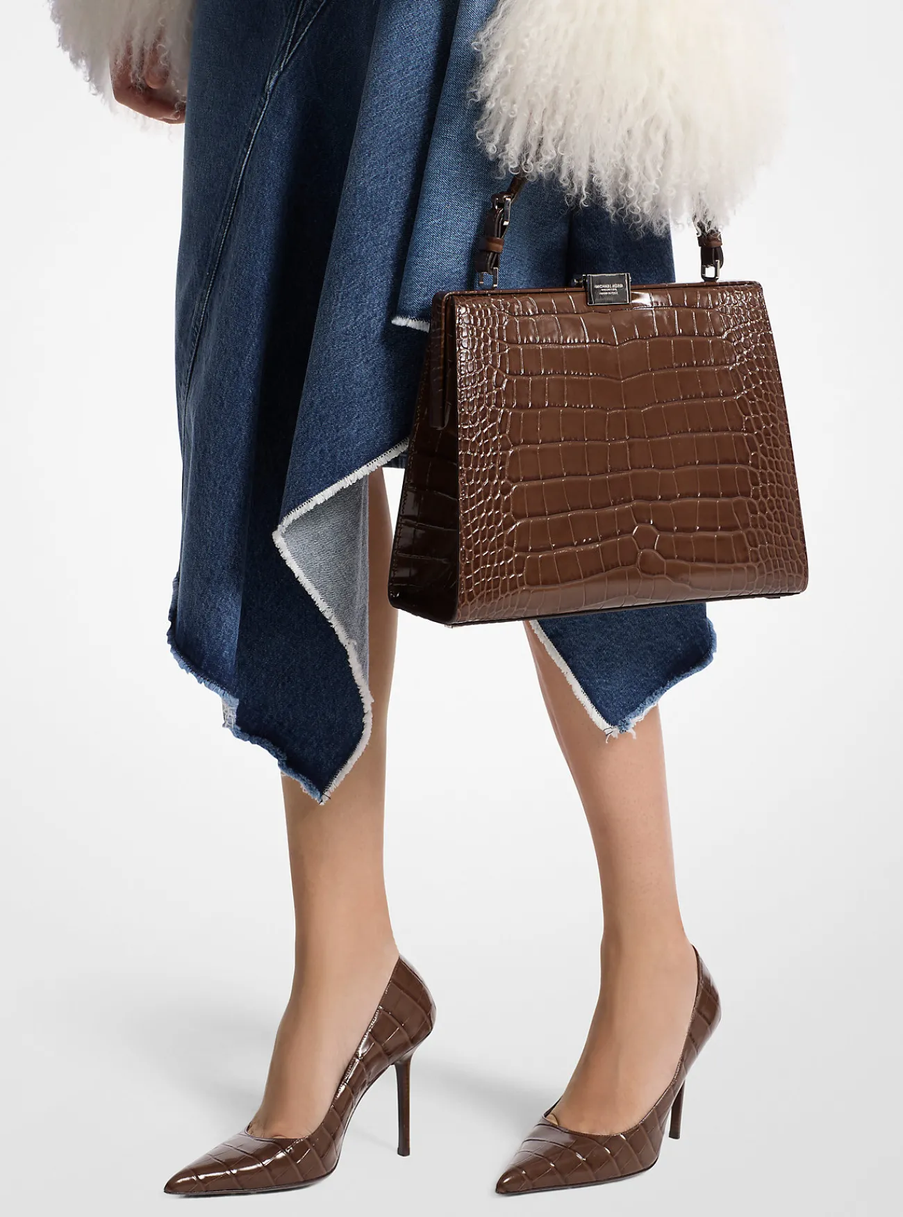 Michael Kors Tas Simone van leer met krokodillenprint in reliëf CACAO Online