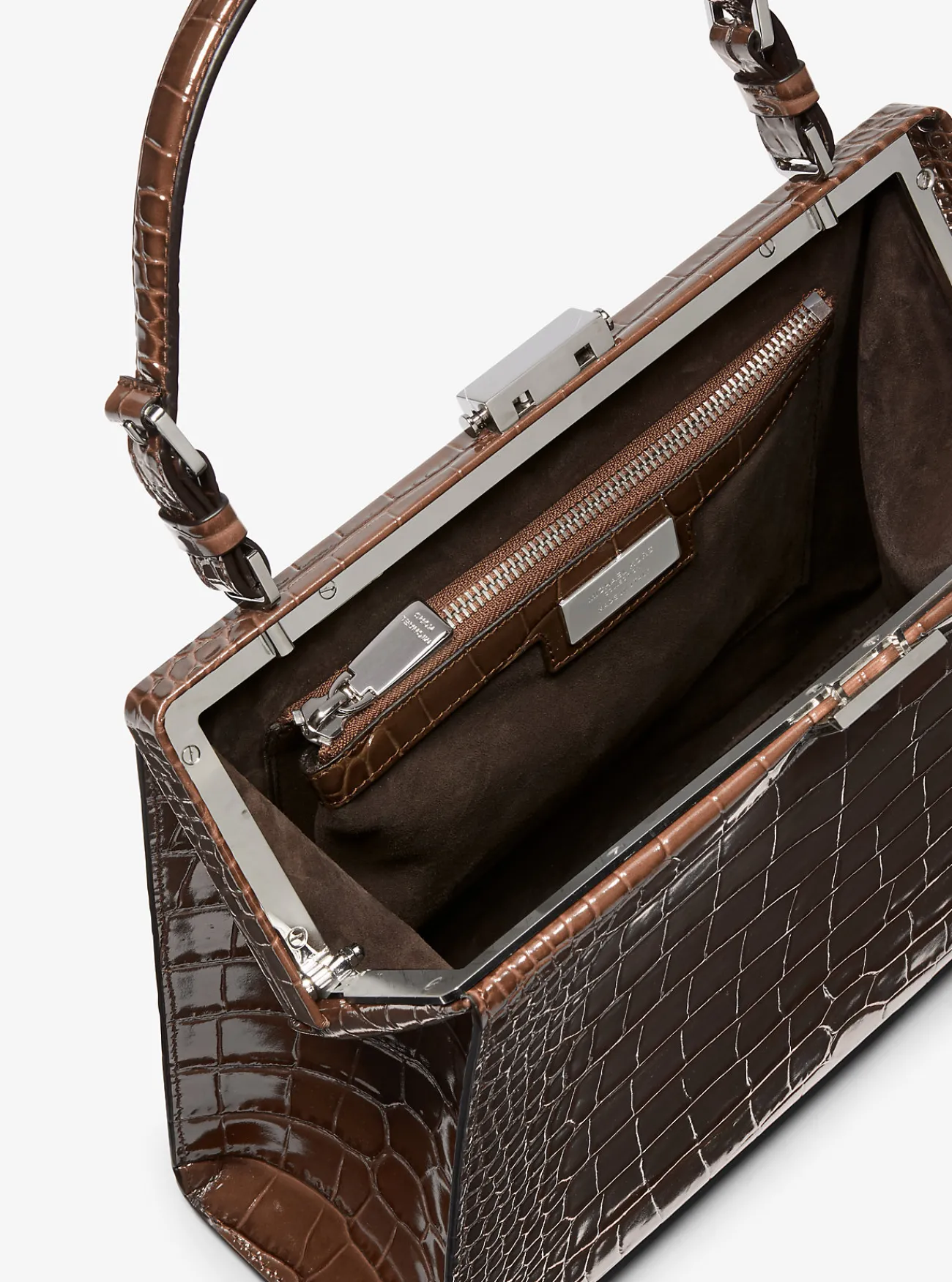 Michael Kors Tas Simone van leer met krokodillenprint in reliëf CACAO Online