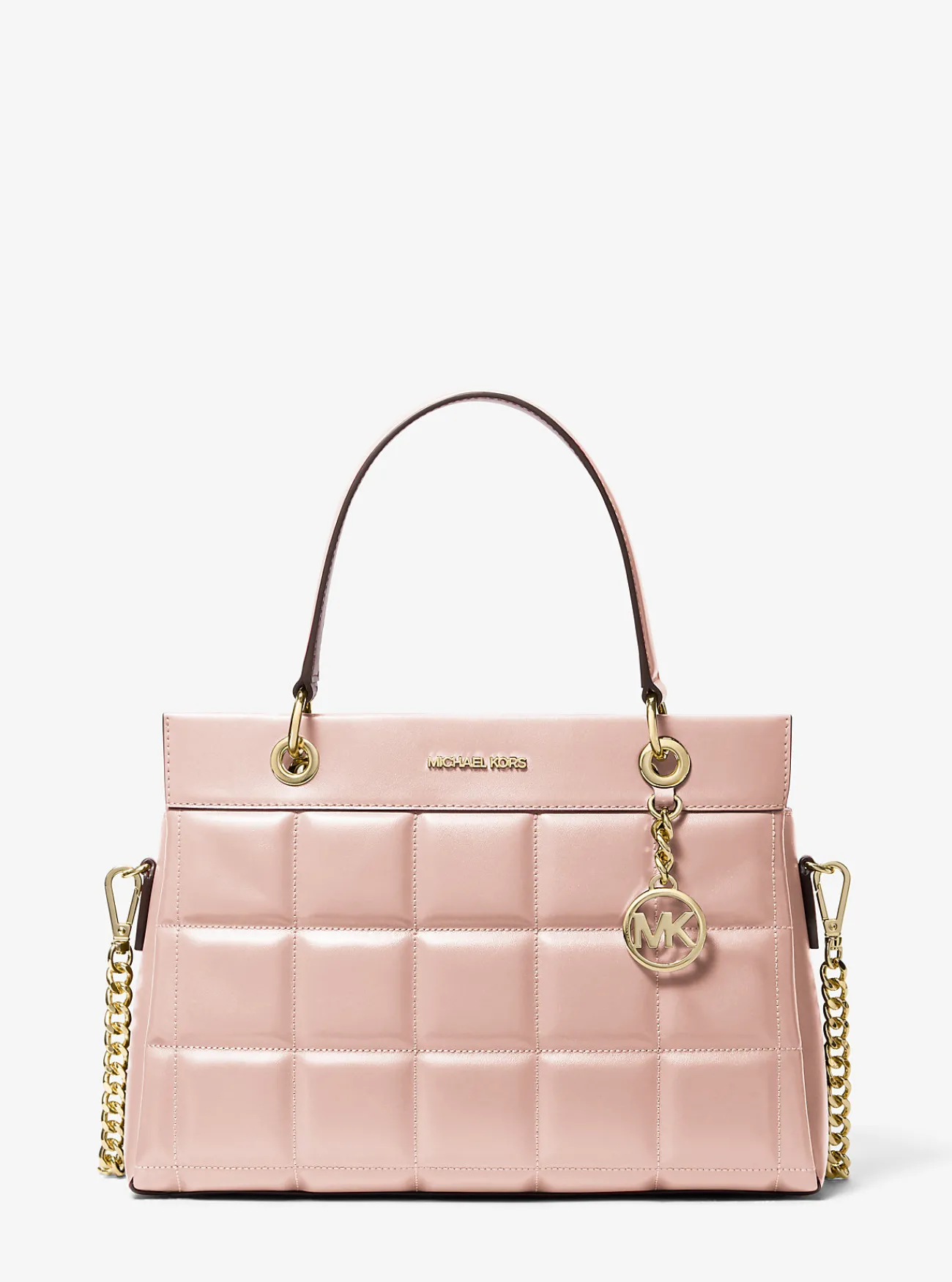 Michael Kors Tas Susan van doorgestikt leer, middelgroot ZACHTROZE Clearance