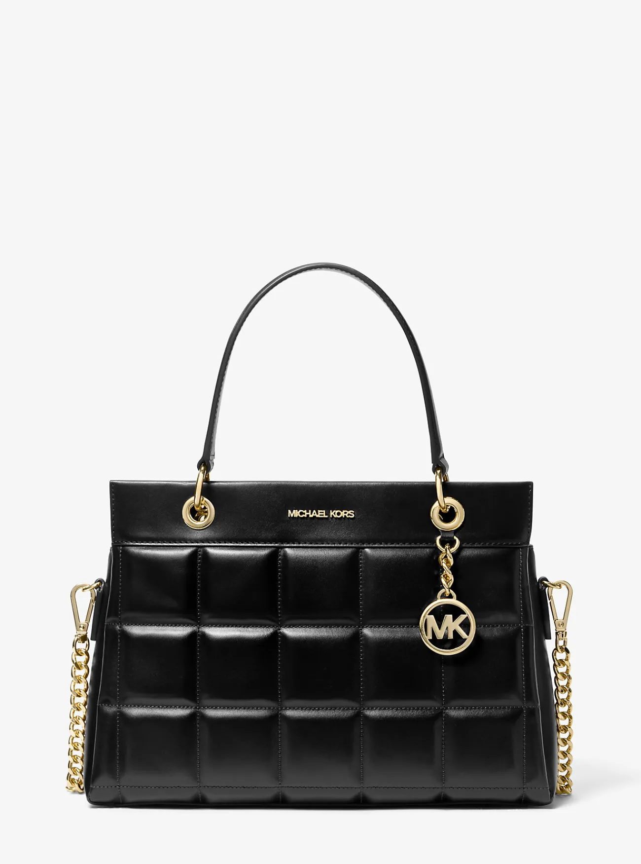 Michael Kors Tas Susan van doorgestikt leer, middelgroot ZWART Online