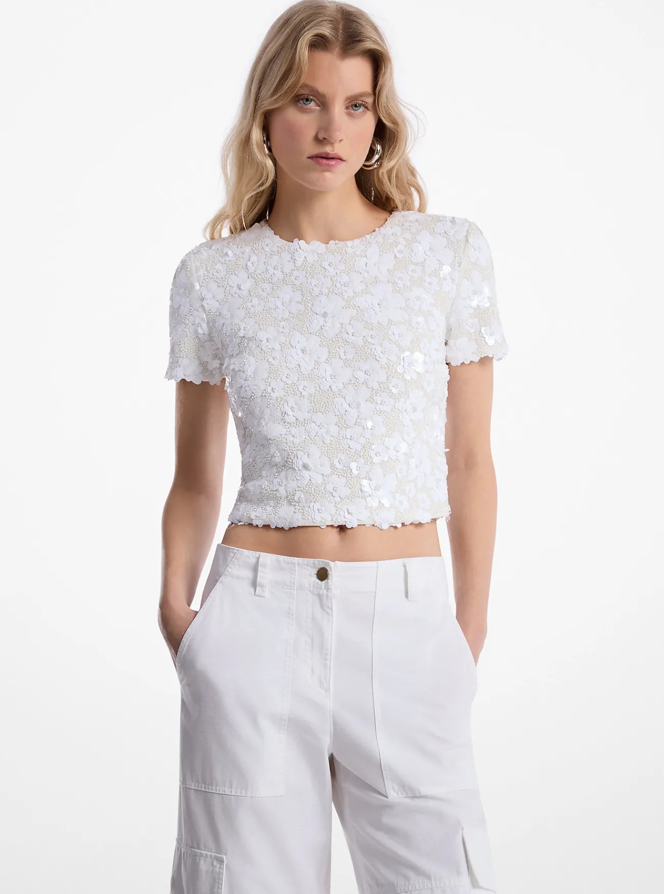 Michael Kors Top van scuba versierd met bloemen WIT Hot