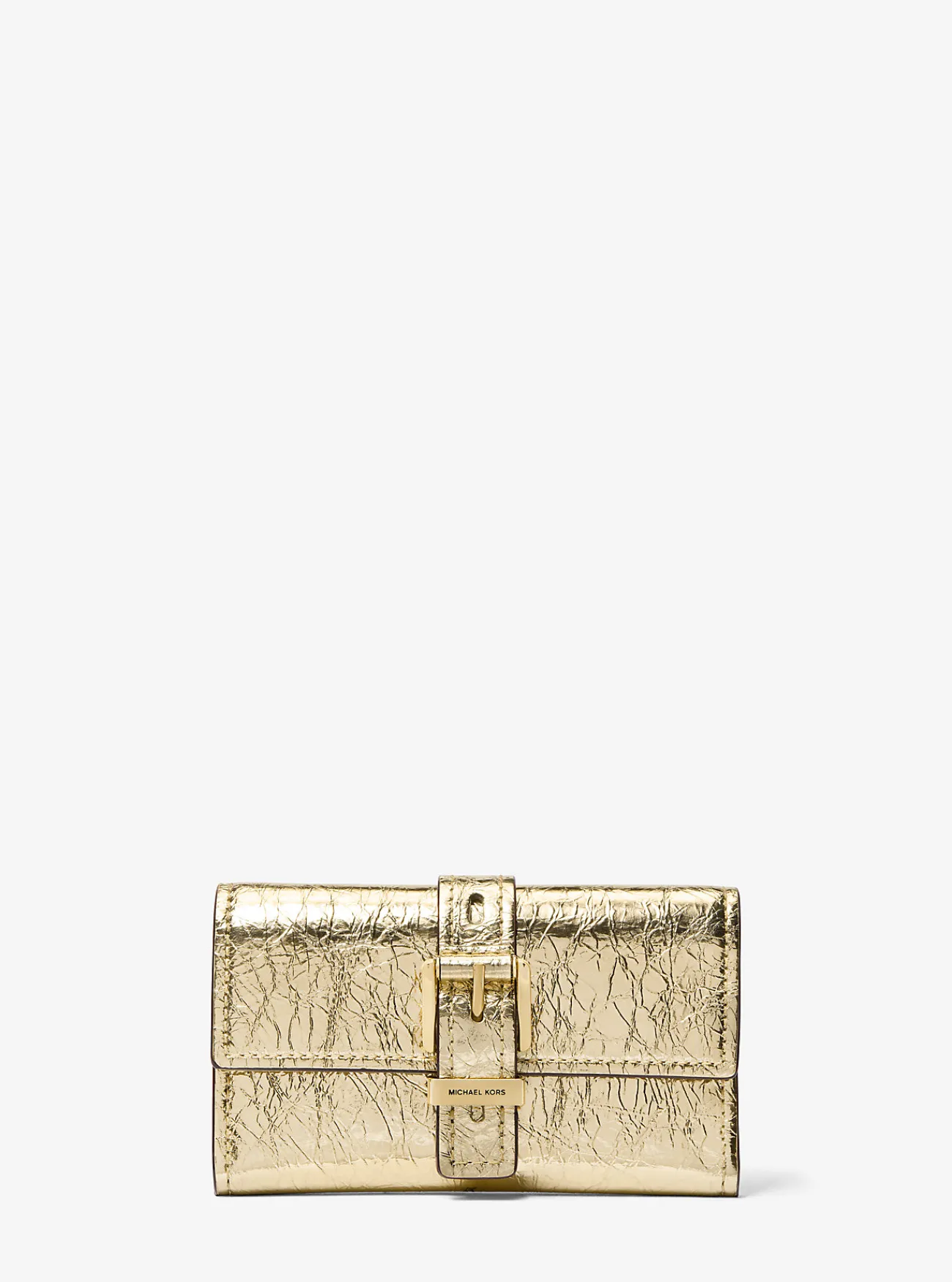 Michael Kors Tri-fold portefeuille Nolita van metallic craquel&eacute; leer, middelgroot LICHTGOUD Fashion