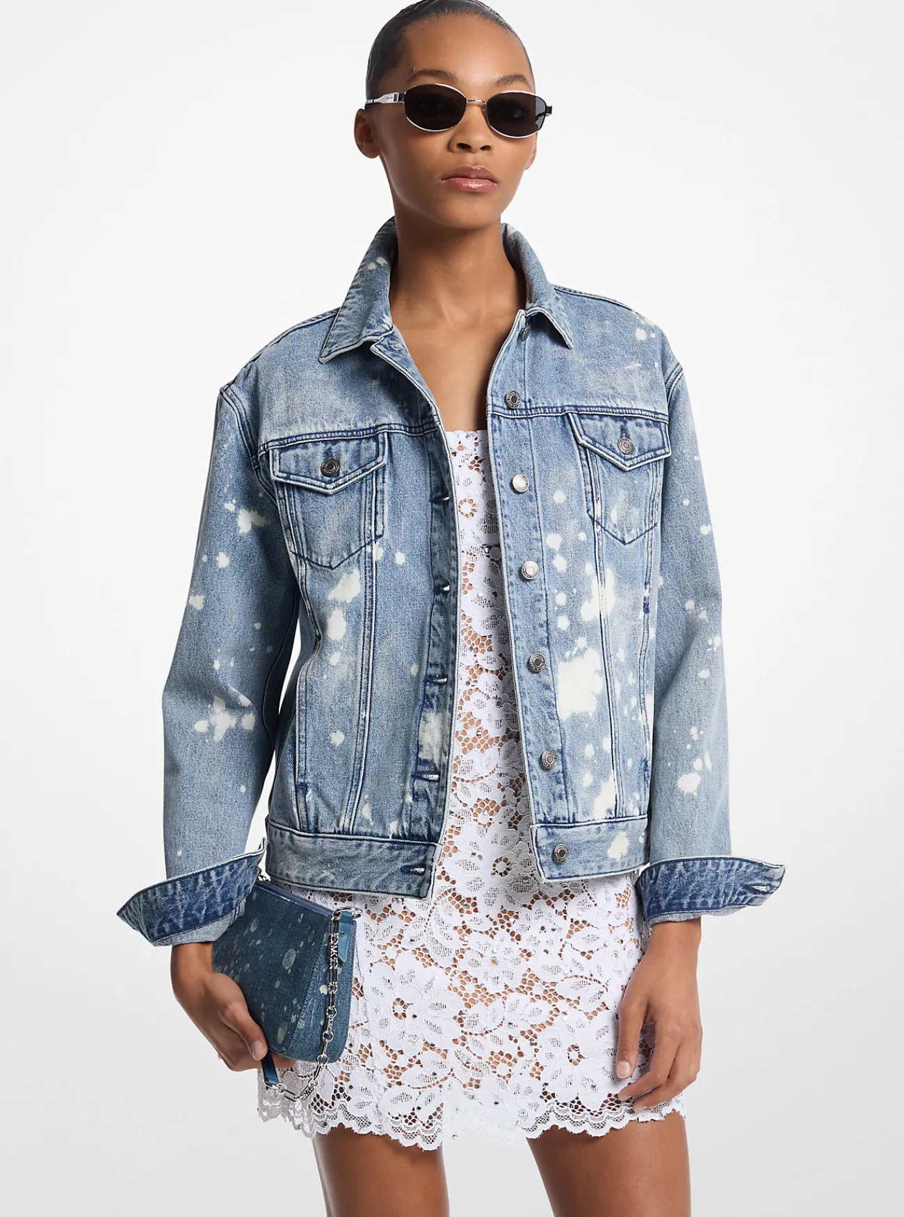 Michael Kors Truckerjack van denim met spetters UNIONMETWASSING Outlet