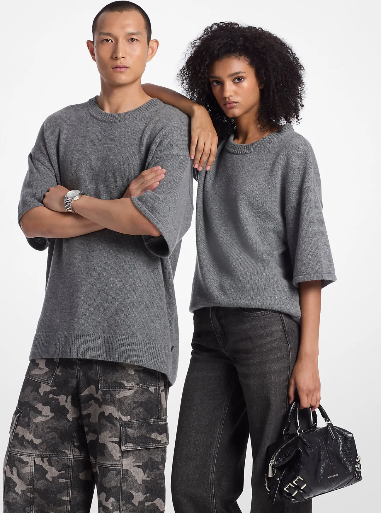 Michael Kors Trui van mix van wol en kasjmier, met korte mouwen ASGRIJS Discount