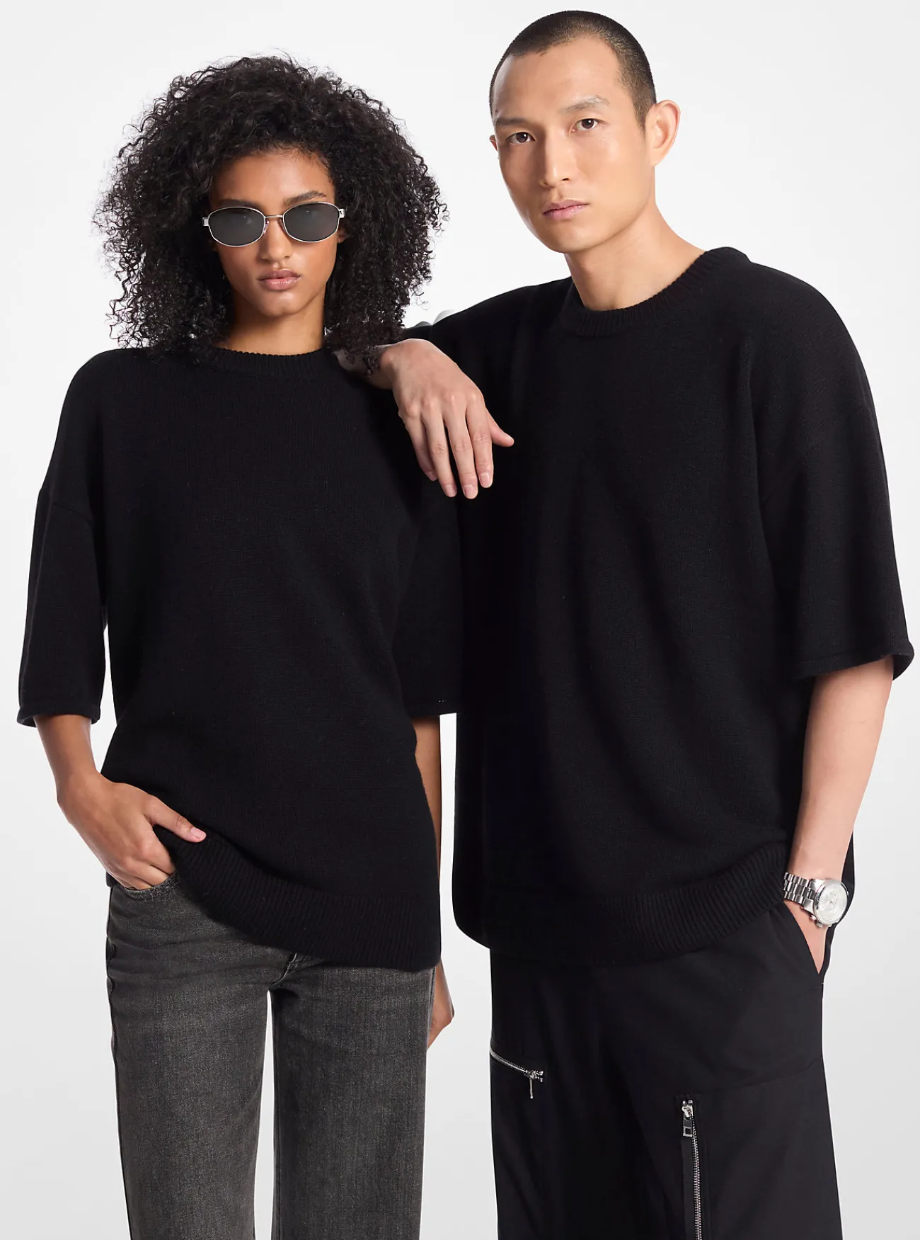 Michael Kors Trui van mix van wol en kasjmier, met korte mouwen ZWART Online