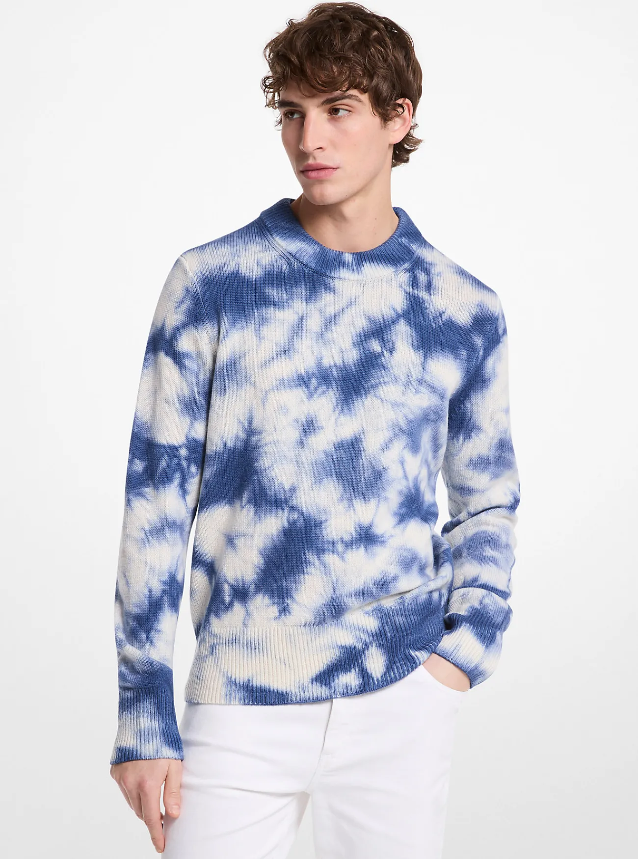 Michael Kors Trui van wol en kasjmier met ronde hals en tie-dye DONKERCHAMBRAY Sale