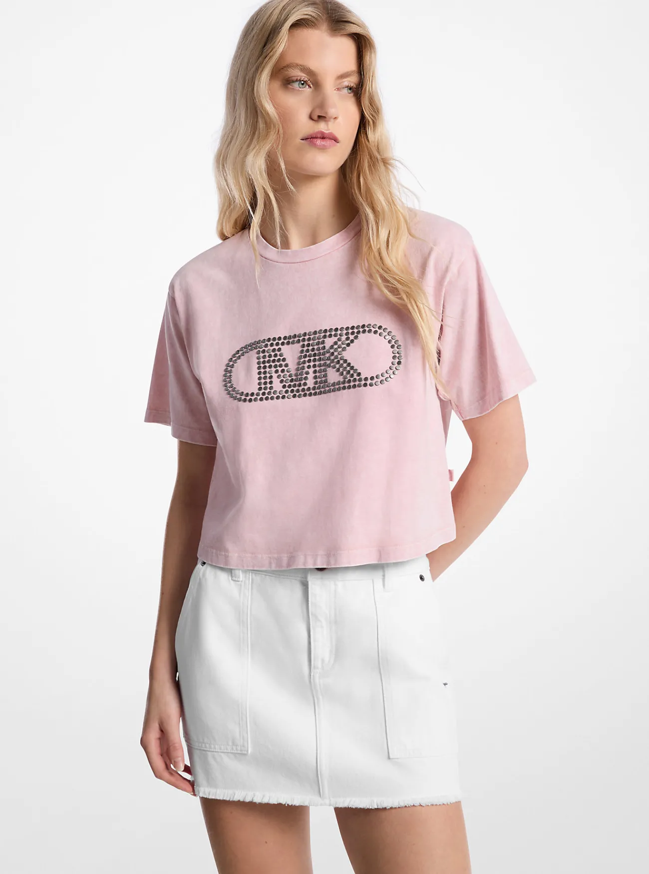 Michael Kors T-shirt van geverfd katoen met studs en korte pasvorm ROZENWATERMETWASSING Online