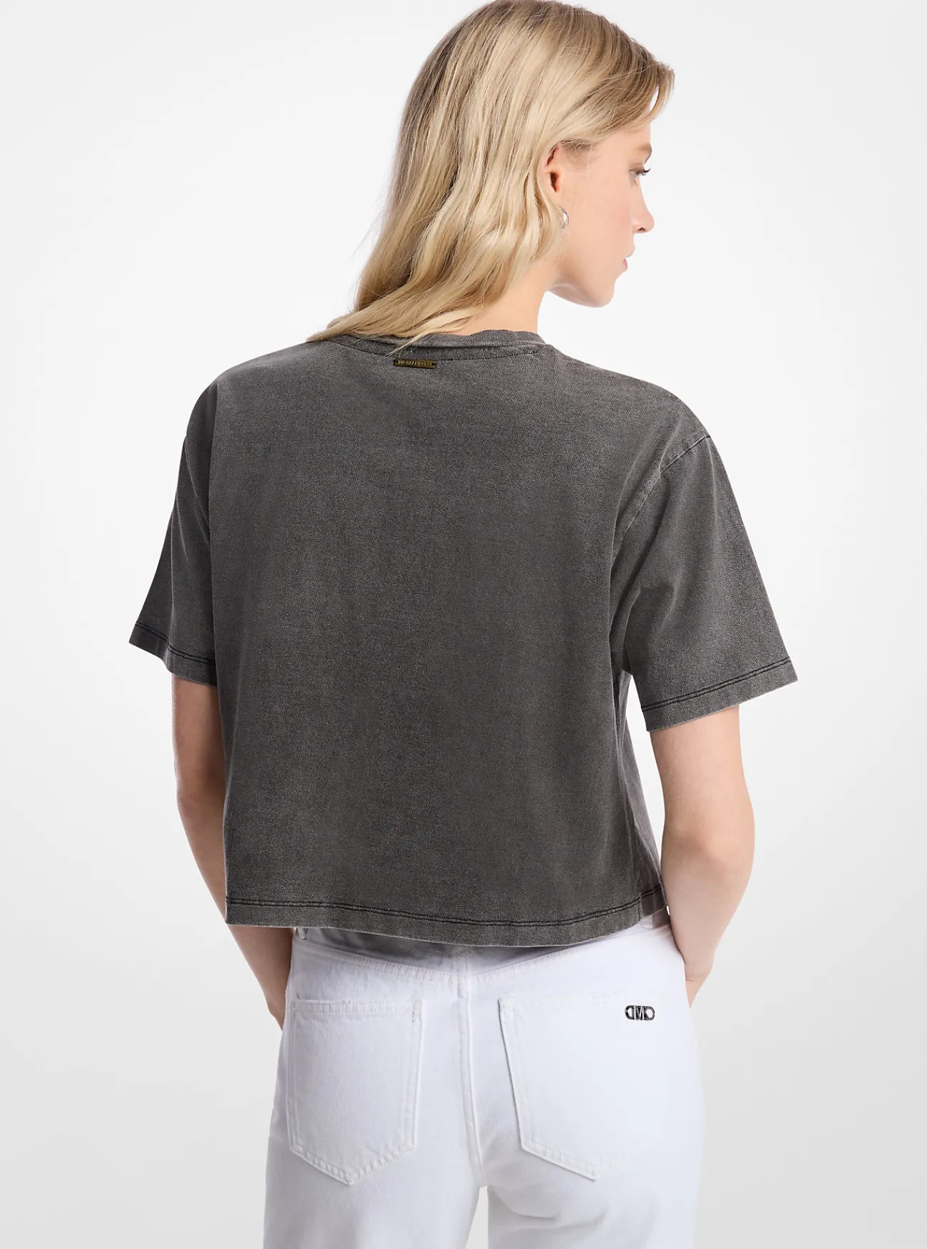 Michael Kors T-shirt van geverfd katoen met studs en korte pasvorm ZWARTMETWASSING Clearance