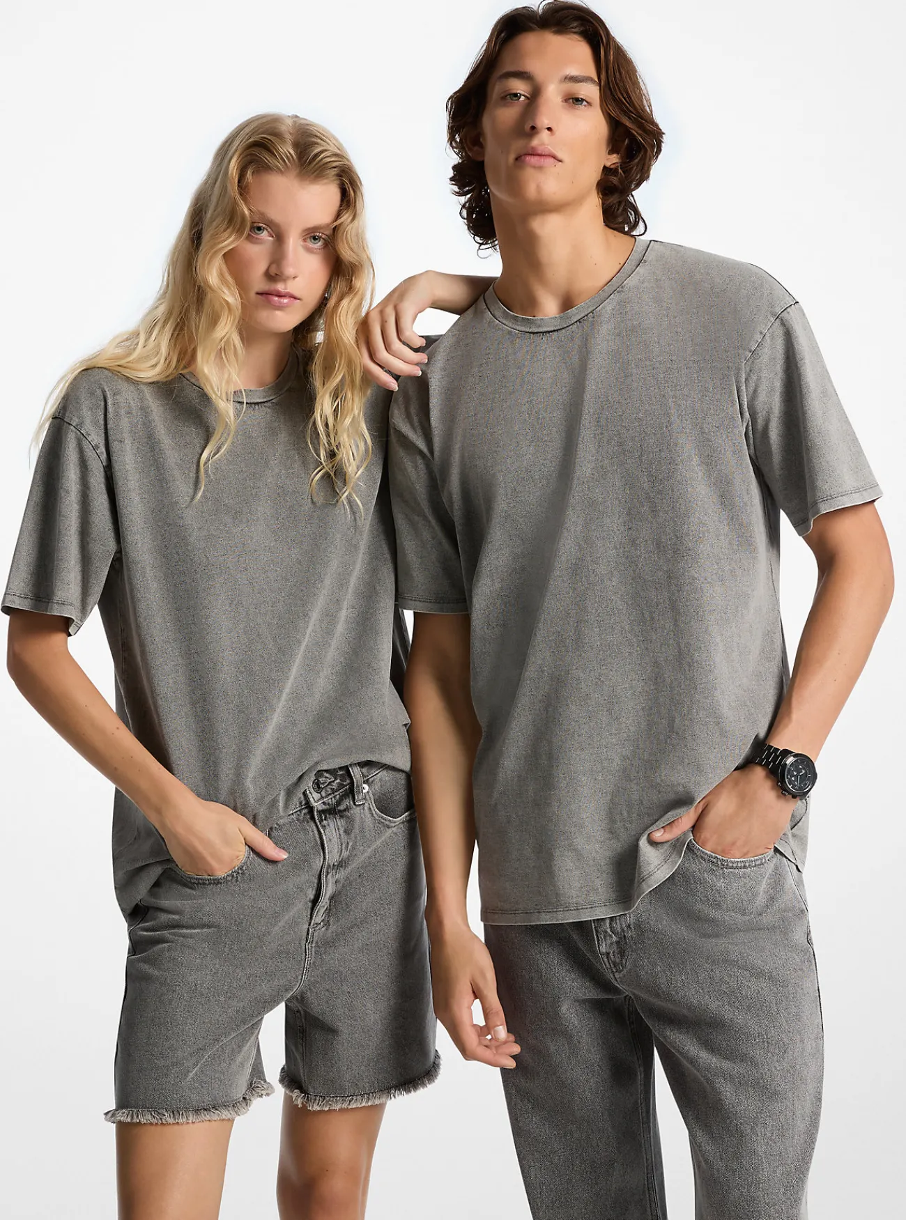 Michael Kors T-shirt van gewassen katoenjersey BETONNENWAS Clearance