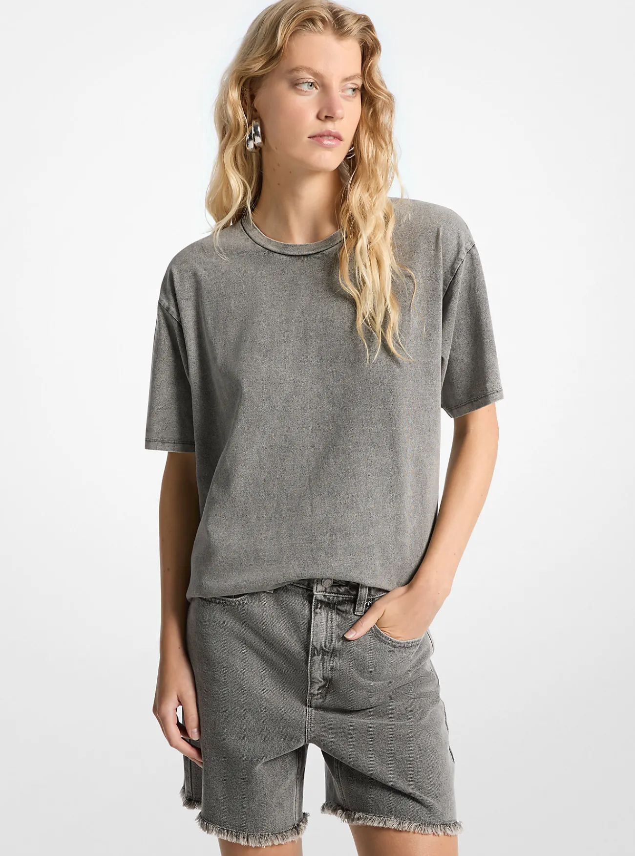 Michael Kors T-shirt van gewassen katoenjersey BETONNENWAS Clearance