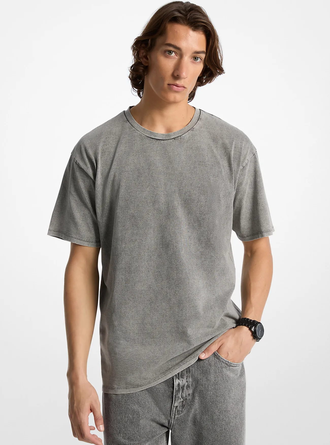 Michael Kors T-shirt van gewassen katoenjersey BETONNENWAS Clearance
