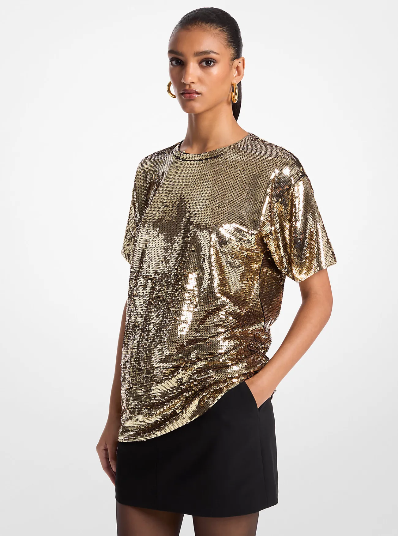 Michael Kors T-shirt van jersey met lovertjes, oversized GOUD Best