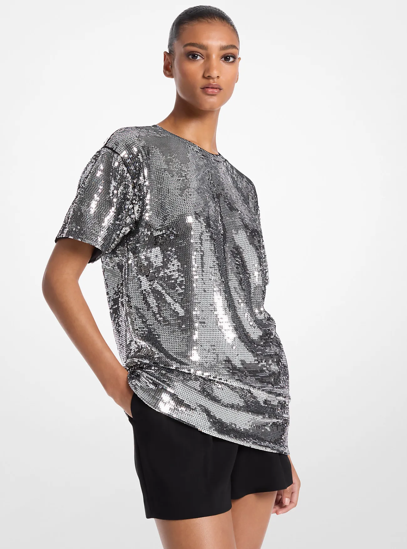 Michael Kors T-shirt van jersey met lovertjes, oversized ZILVER Discount