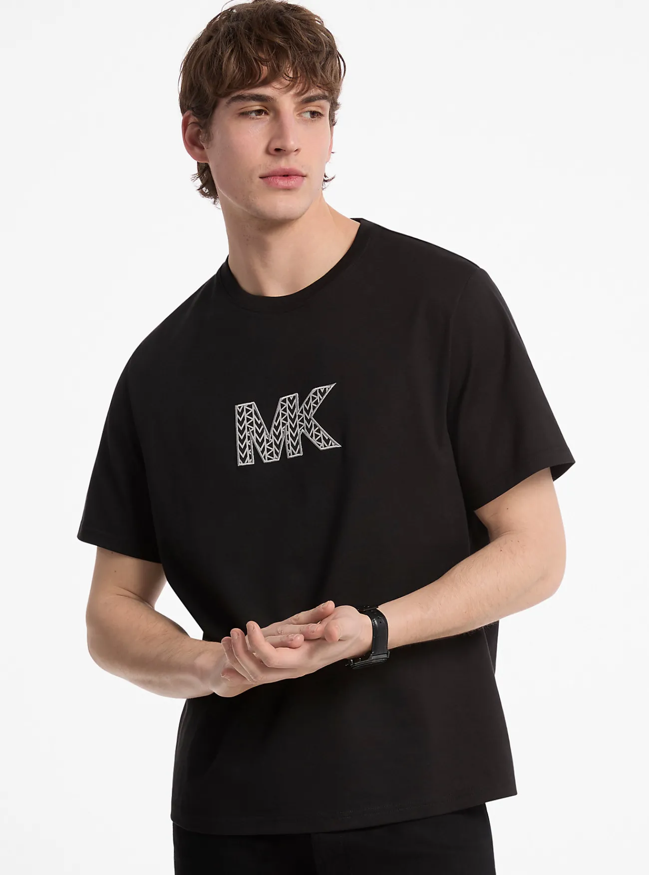 Michael Kors T-shirt van katoen met grafisch logo ZWART Discount