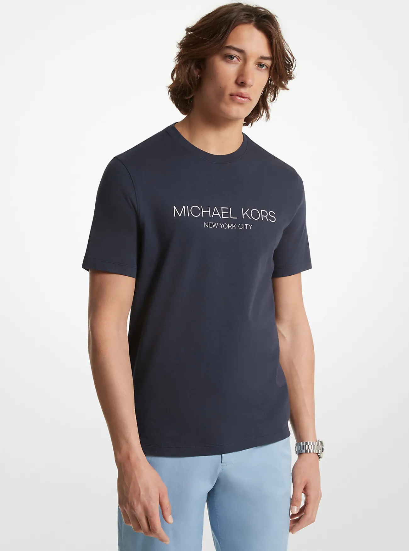 Michael Kors T-shirt van katoen met grafisch logo MIDDERNACHTSBLAUW Sale
