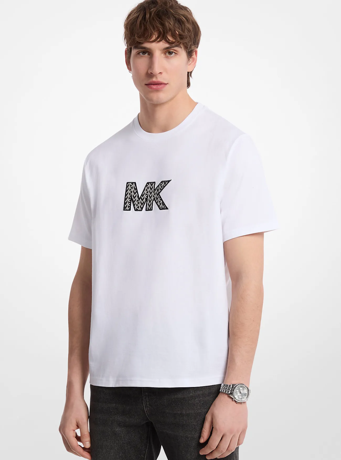 Michael Kors T-shirt van katoen met grafisch logo WIT Discount
