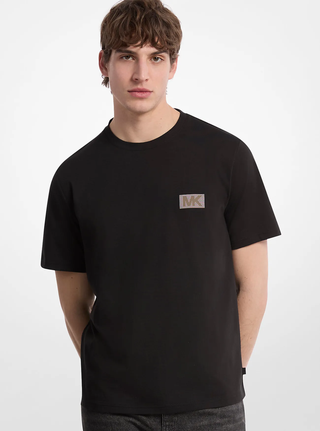 Michael Kors T-shirt van katoen met grafisch logo ZWART Sale