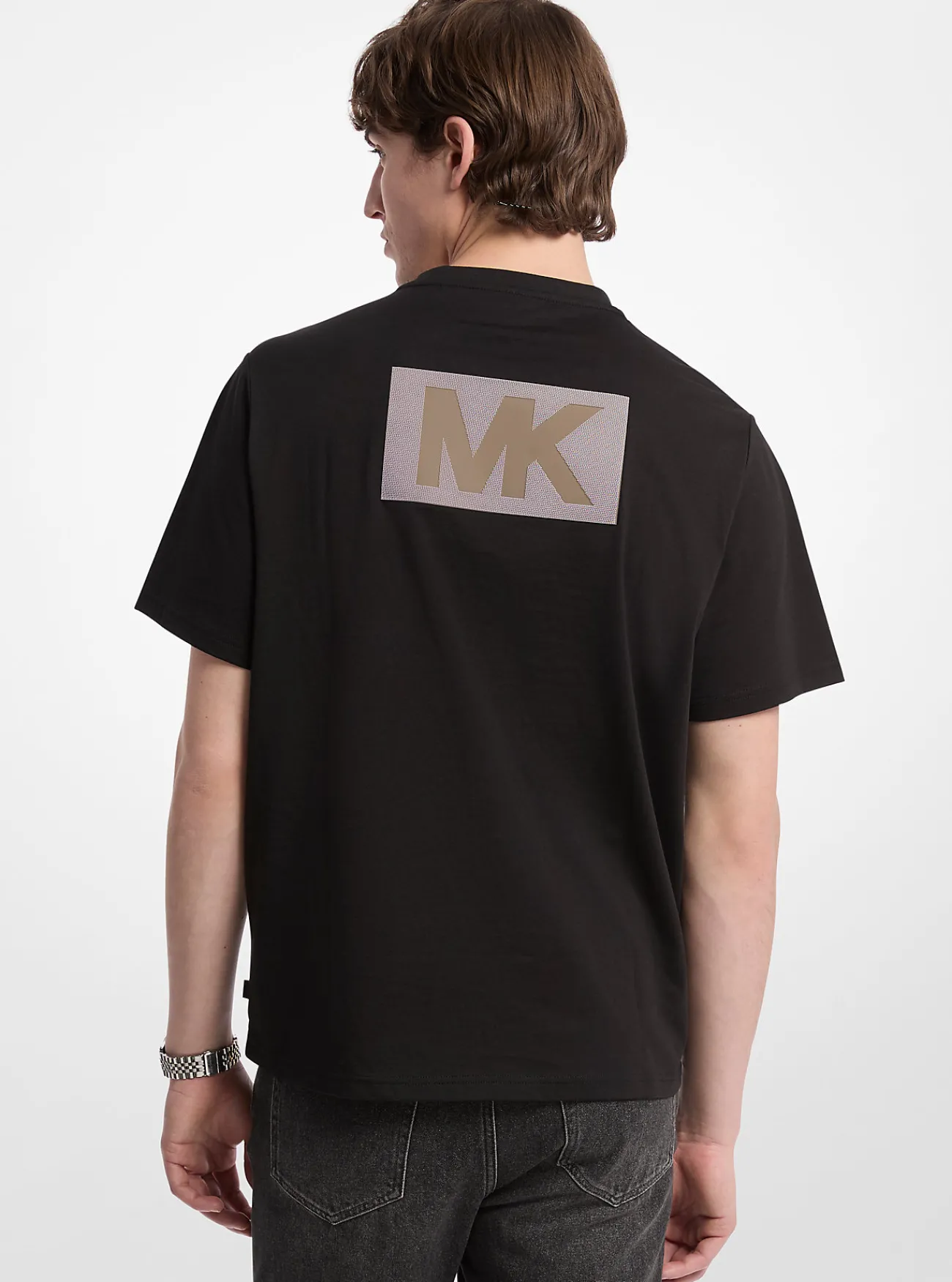 Michael Kors T-shirt van katoen met grafisch logo ZWART Sale