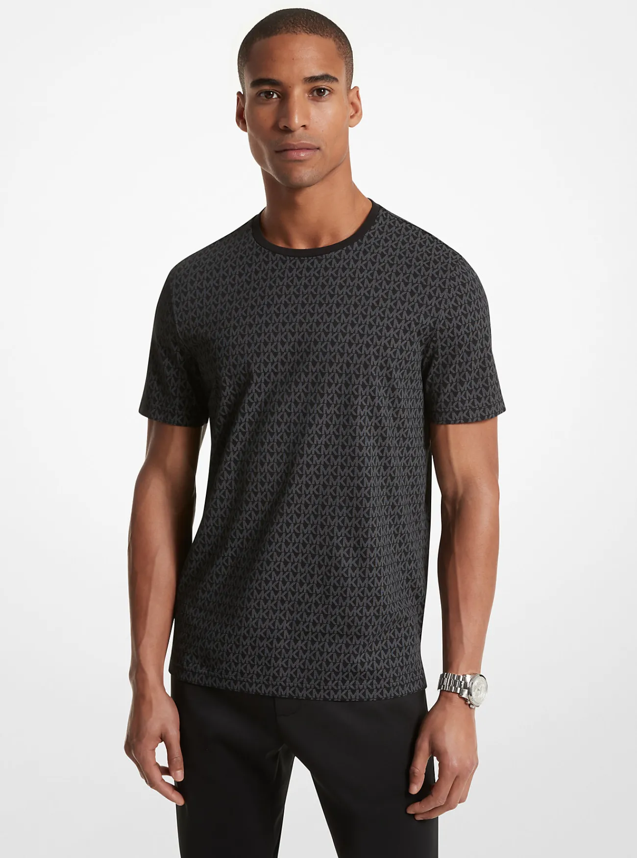 Michael Kors T-shirt van katoen met kenmerkende logoprint ZWART Discount