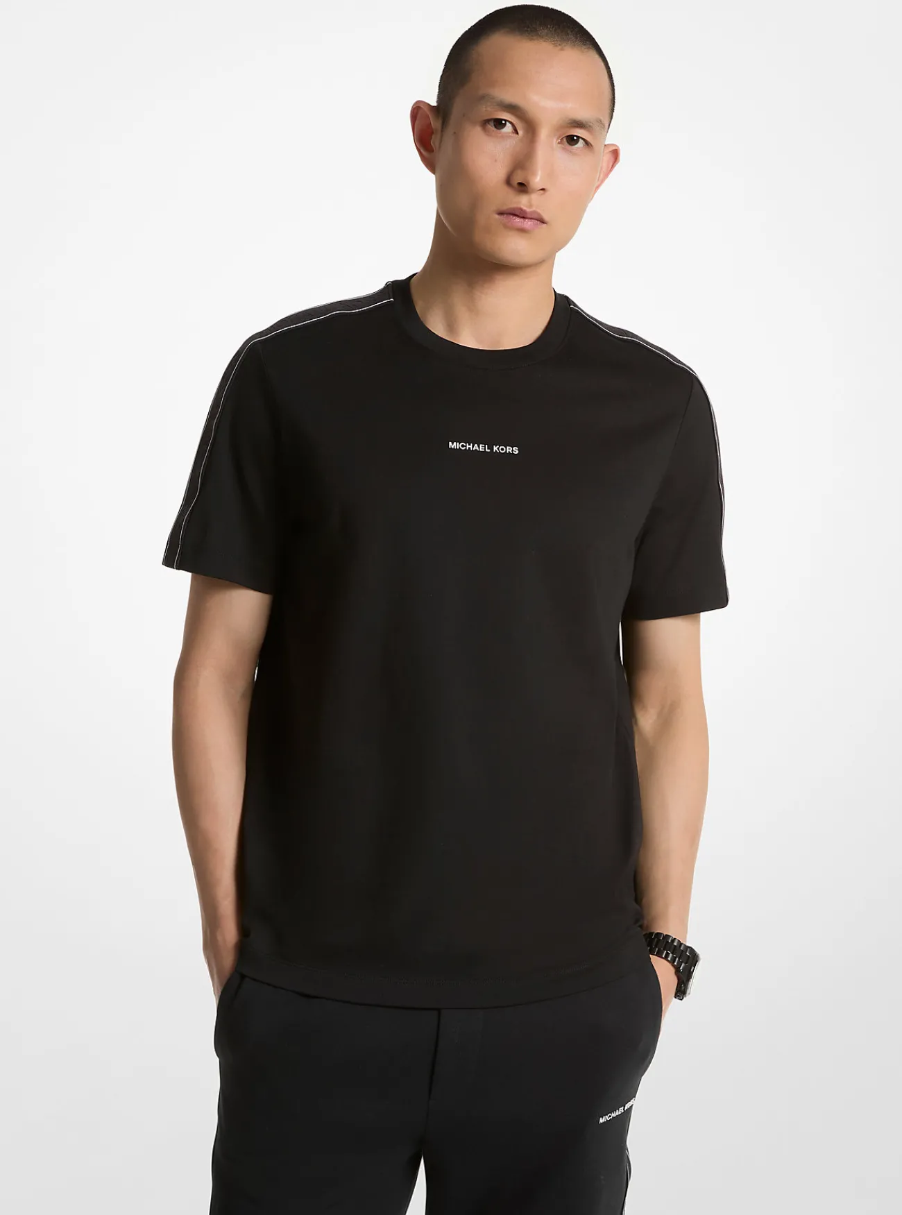 Michael Kors T-shirt van katoen met logoband ZWART Online