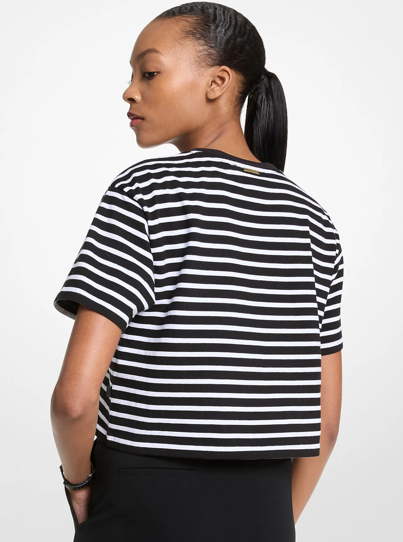 Michael Kors T-shirt van katoen met logo en strepen, korte pasvorm ZWART Fashion
