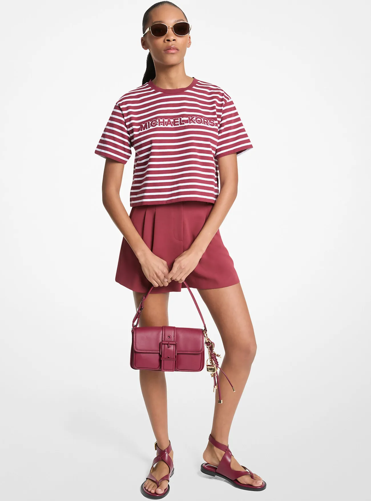 Michael Kors T-shirt van katoen met logo en strepen, korte pasvorm [3465] Sale