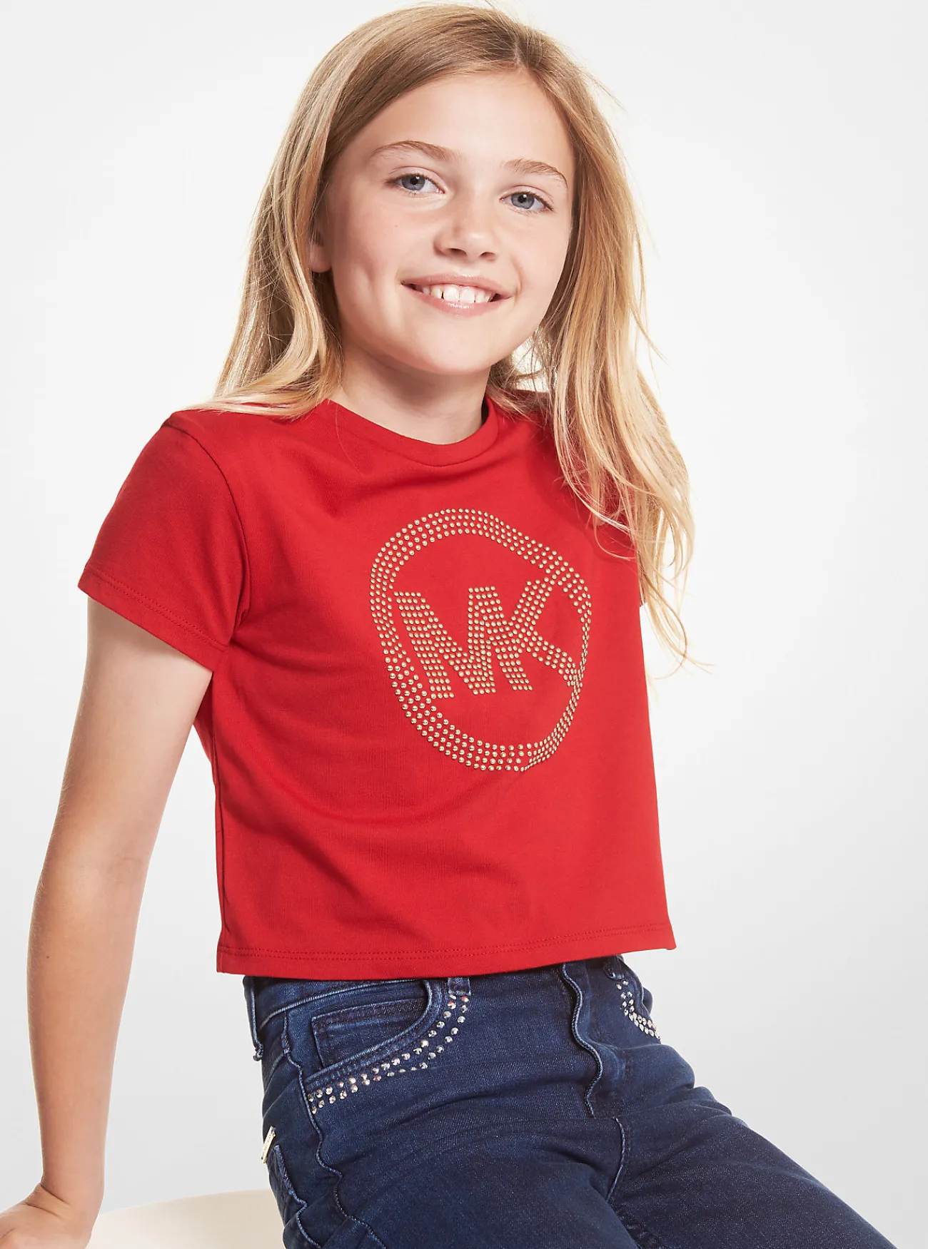 Michael Kors T-shirt van katoen met logo en studs ROOD Clearance