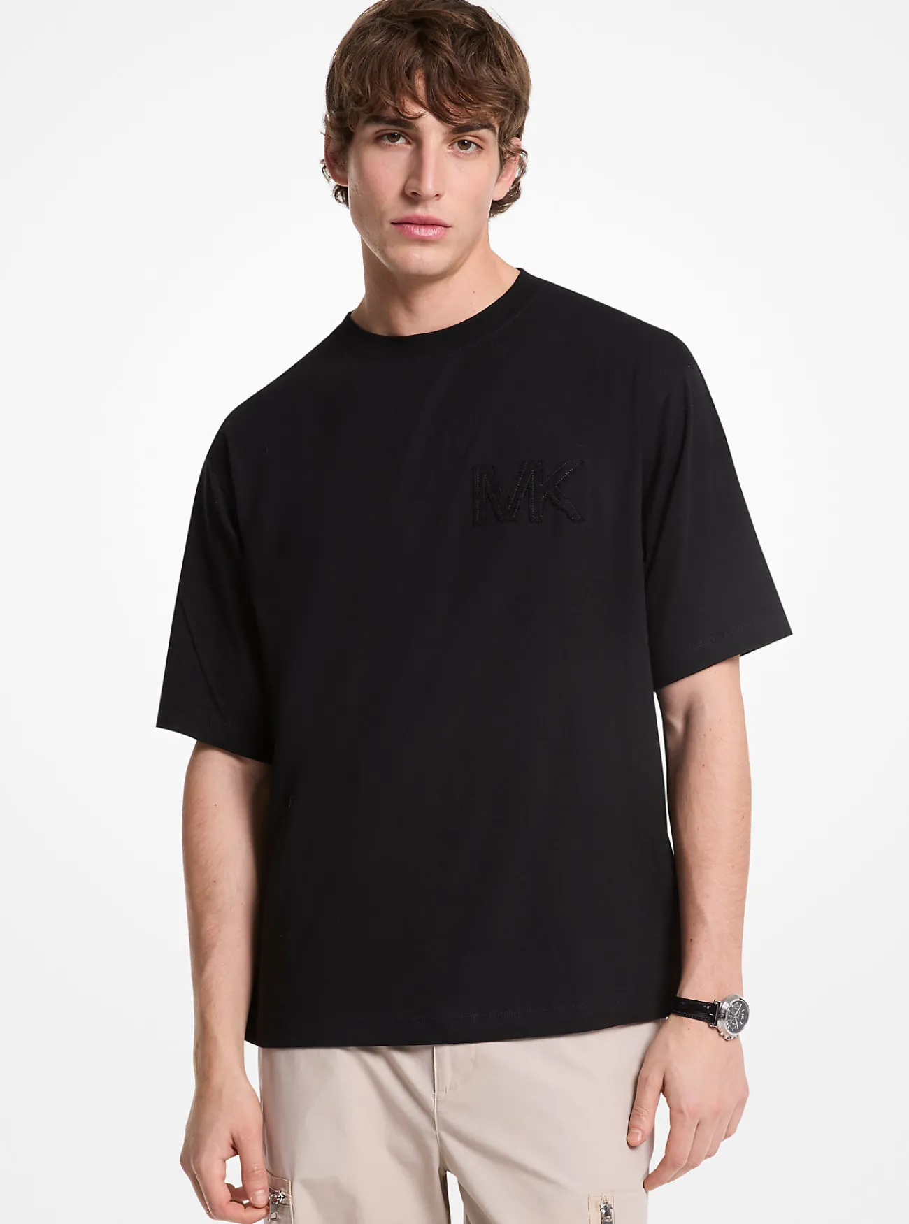 Michael Kors T-shirt van katoen met logo ZWART Clearance