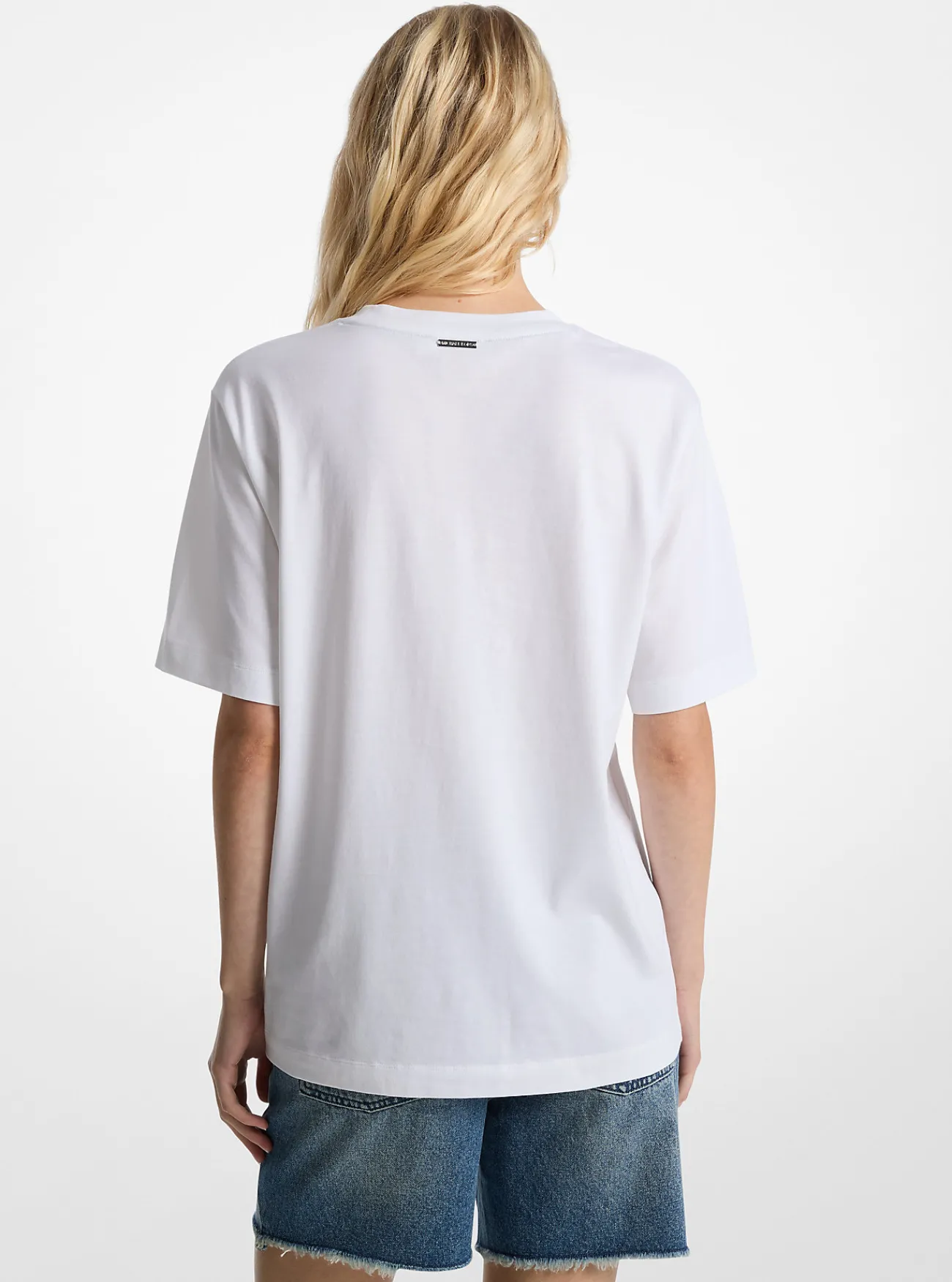 Michael Kors T-shirt van katoen met reli&euml;flogo WIT Outlet