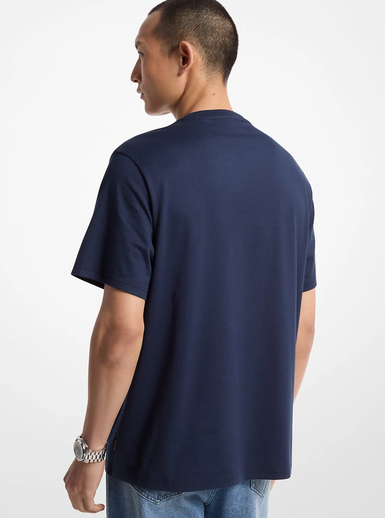 Michael Kors T-shirt van katoen met reli&euml;flogo MIDDERNACHTSBLAUW New